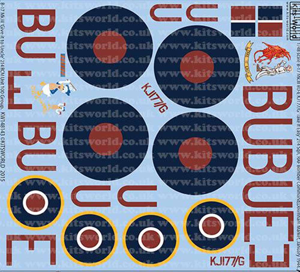 Kits World 148143 Aircraft Decals 1:48 Boeing B-17 Mk.III BU-E KJ177/G Take It E