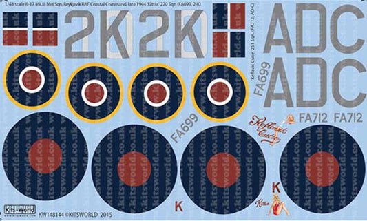 Kits World 148144 Aircraft Decals 1:48 Boeing B-17 Mk.III 'Kittie' (FA699, 2-K)