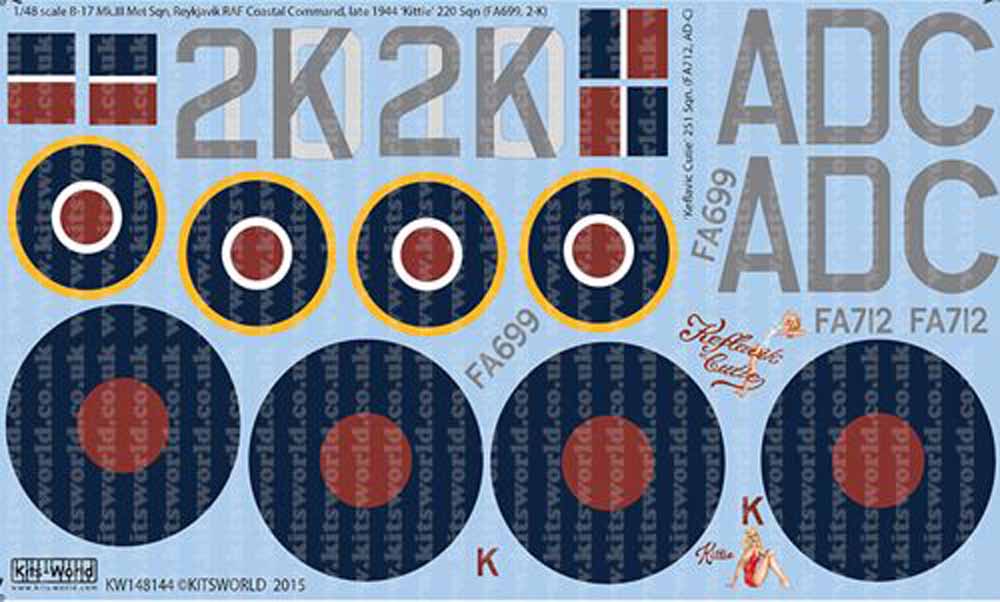 Kits World 148144 Aircraft Decals 1:48 Boeing B-17 Mk.III 'Kittie' (FA699, 2-K)