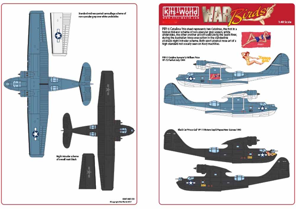 Kits World 148158 Aircraft Decals 1:48 Black Cat 'Frisco Gal' VP-11Riviere Sepik