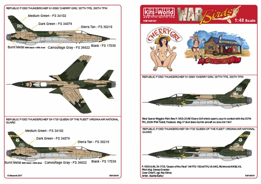 Kits World 148161 Aircraft Decals 1:48 REPUBLIC F-105D THUNDERCHIEF 61-0069 CHER
