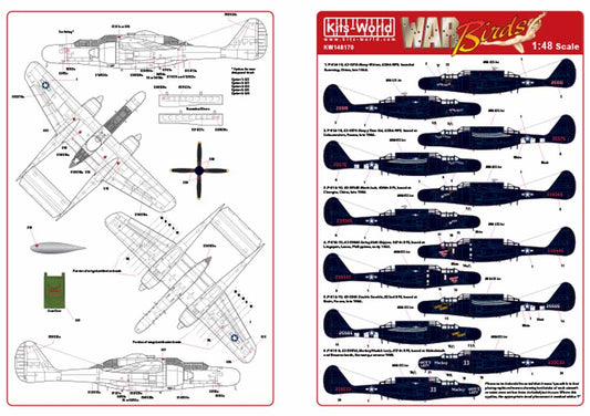 Kits World 148170 Aircraft Decals 1:48 Northrop P-61A-10 Black Widow, 42-5616 Me