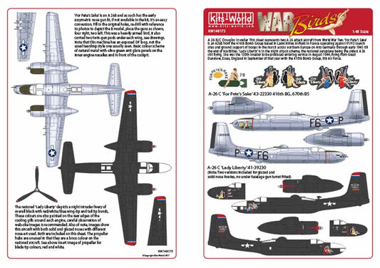 Kits World 148173 Aircraft Decals 1:48 Douglas A-26C Douglas invader 'For Pete's