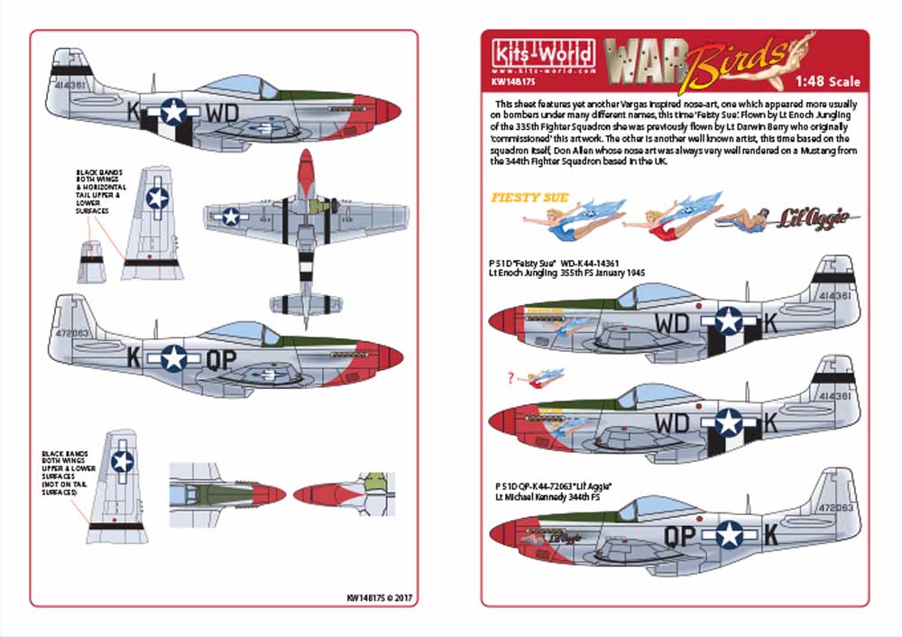 Kits World 148175 Aircraft Decals 1:48 North-American P-51D-10-NA Mustang 44-143