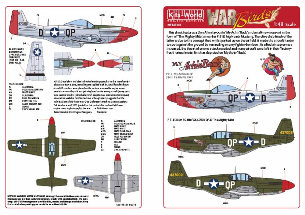 Kits World 148181 Aircraft Decals 1:48 North-American P-51B Mustang 44-73155 'My