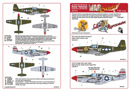 Kits World 148182 Aircraft Decals 1:48 North-American P-51B Mustang 43-6913 VF-T