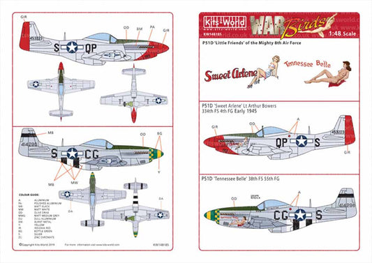 Kits World 148185 Aircraft Decals 1:48 North-American P-51D Mustang 44-53223 QP-