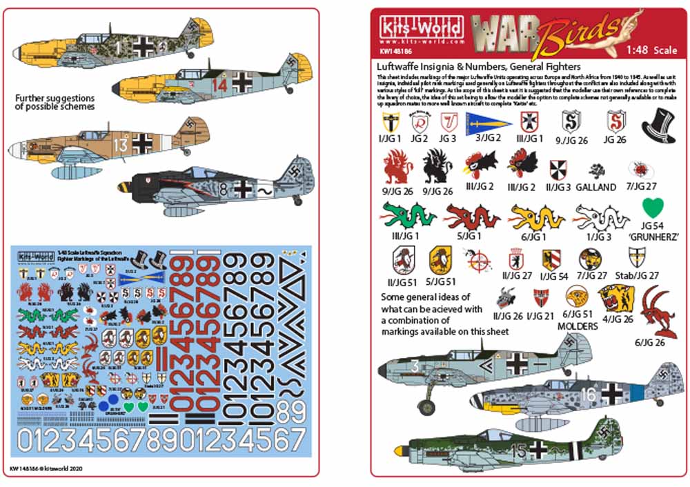 Kits World 148186 Aircraft Decals 1:48 Luftwaffe Squadron Fighter Markings of th