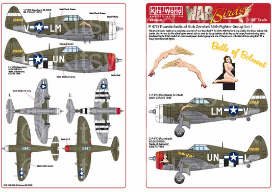 Kits World 148200 Aircraft Decals 1:48 Republic P-47D Thunderbolts razorbacks. T