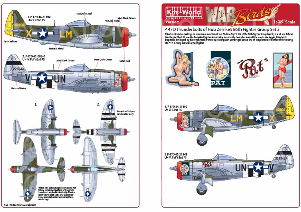 Kits World 148202 Aircraft Decals 1:48 Republic P-47 Thunderbolts razorbacks. Th