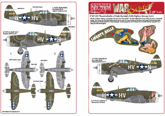 Kits World 148205 Aircraft Decals 1:48 Republic P-47 Thunderbolts razorbacks. Th
