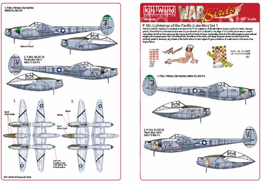 Kits World 148206 Aircraft Decals 1:48 Lockheed P-38L Lightning's of the Pacific