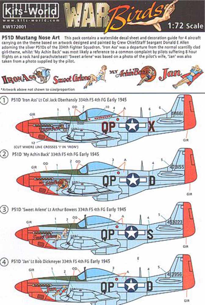 Kits World 172001 Aircraft Decals 1:72 North-American P-51D Mustang Nose Art 334