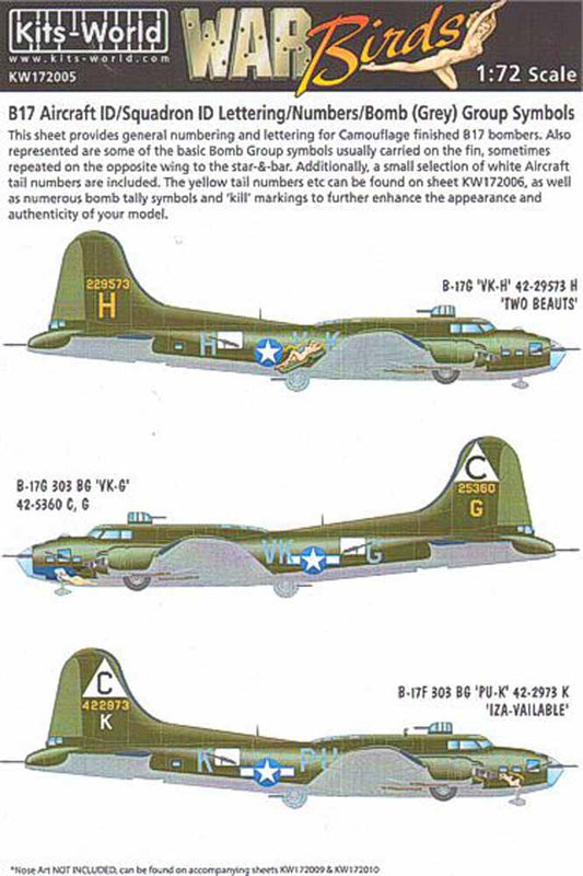 Kits World 172005 Aircraft Decals 1:72 Boeing B-17F/B-17G Flying Fortress Aircra