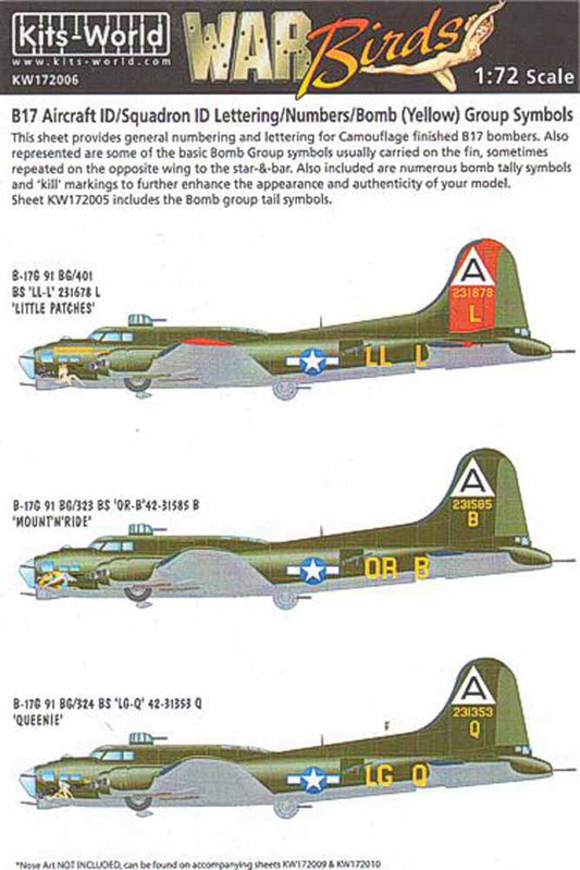 Kits World 172006 Aircraft Decals 1:72 Re-printed! Boeing B-17F/B-17G Flying For
