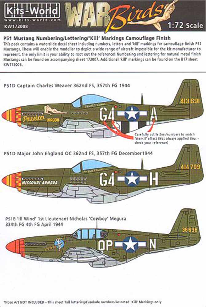 Kits World 172008 Aircraft Decals 1:72 North-American P-51B/North-American P-51D