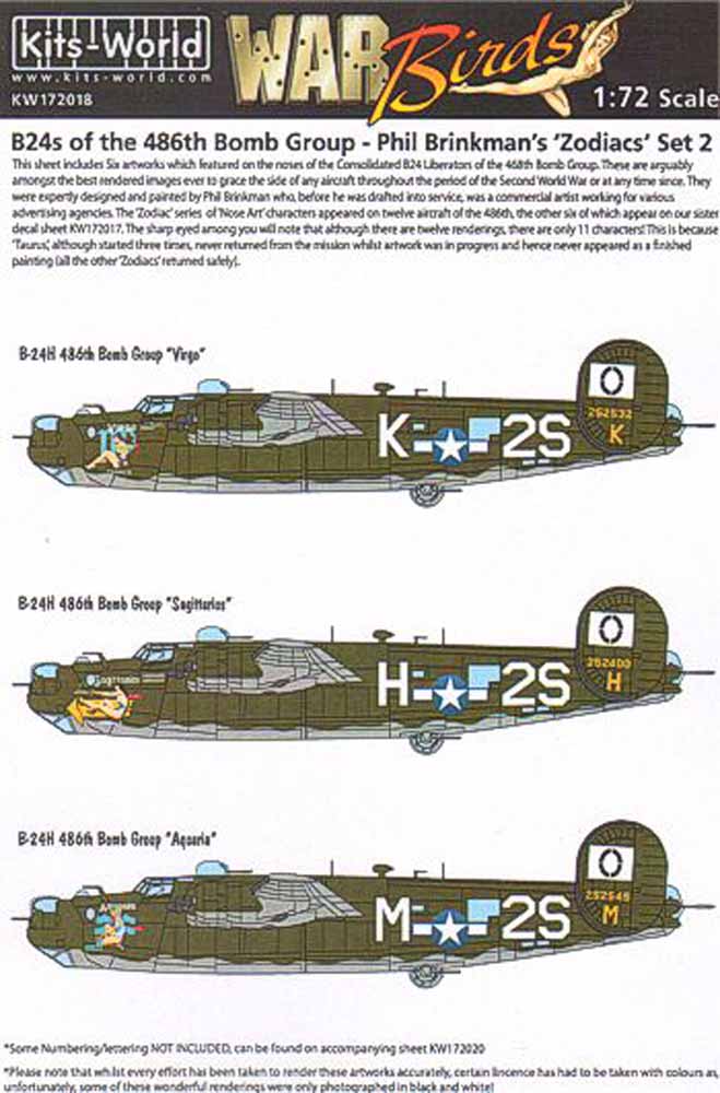 Kits World 172018 Aircraft Decals 1:72 Consolidated B-24H Liberator 834th BS, 48