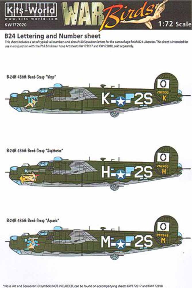 Kits World 172020 Aircraft Decals 1:72 Consolidated B-24 Liberator Numbering and