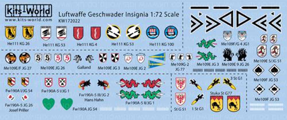 Kits World 172022 Aircraft Decals 1:72 Luftwaffe/German Geschwader Insignia 26 s