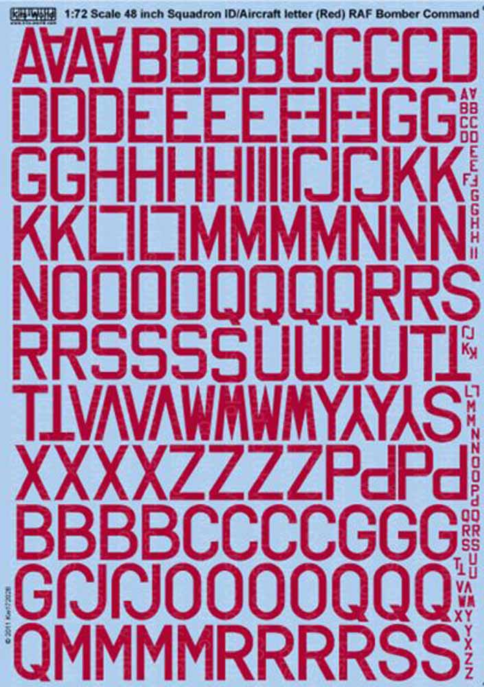 Kits World 172026 Aircraft Decals 1:72 RAF Squadron Code Letters 48 inches Red