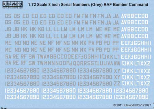 Kits World 172027 Aircraft Decals 1:72 RAF Serial Letters and Numbers 8' m/s/gre