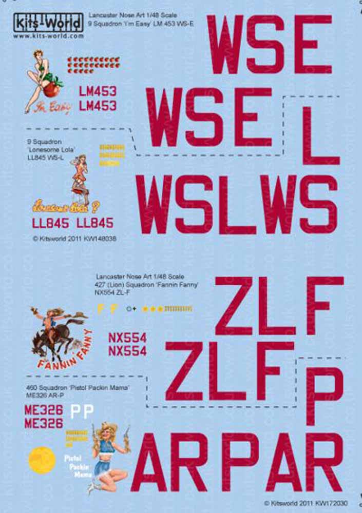 Kits World 172030 Aircraft Decals 1:72 Avro Lancaster B.I/III (4) LM453 WS-