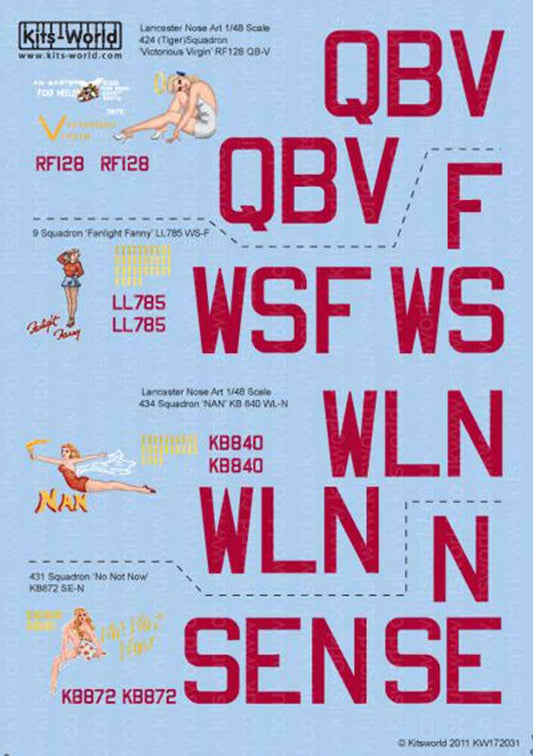 Kits World 172031 Aircraft Decals 1:72 Avro Lancaster B.I/III 'B' 424 (Tiger) Sq