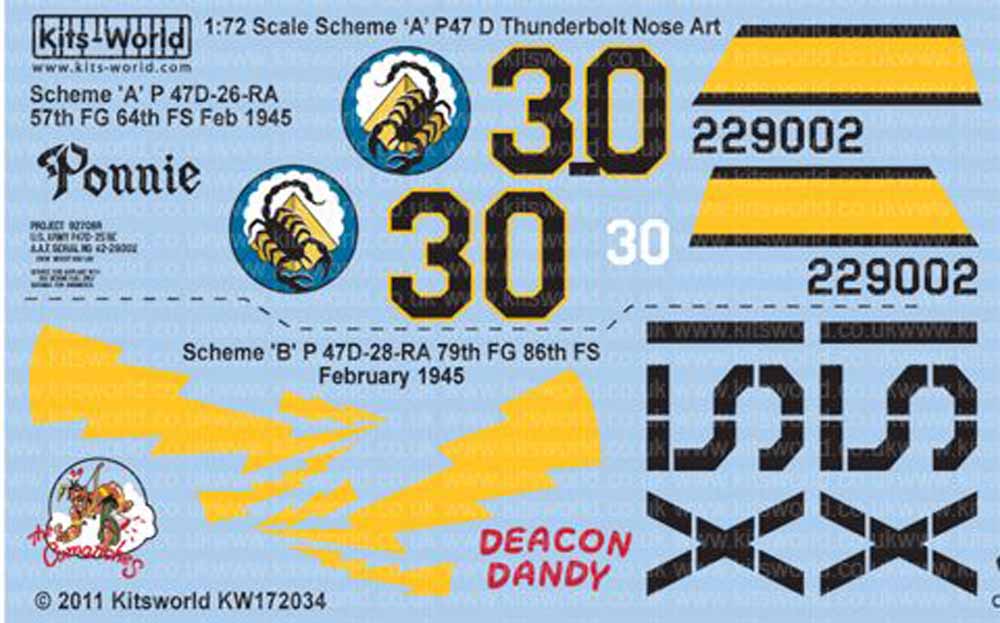 Kits World 172034 Aircraft Decals 1:72 Republic P-47D Thunderbolt (2) 229002/30