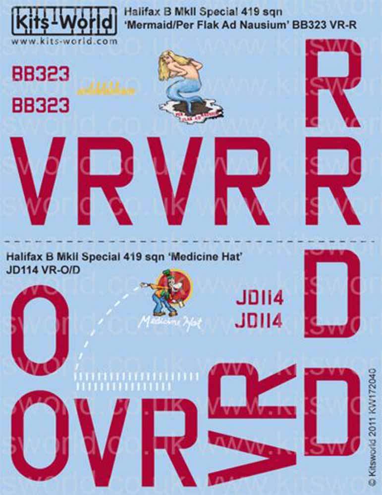 Kits World 172040 Aircraft Decals 1:72 Handley-Page Halifax Mk.II Special (2) BB