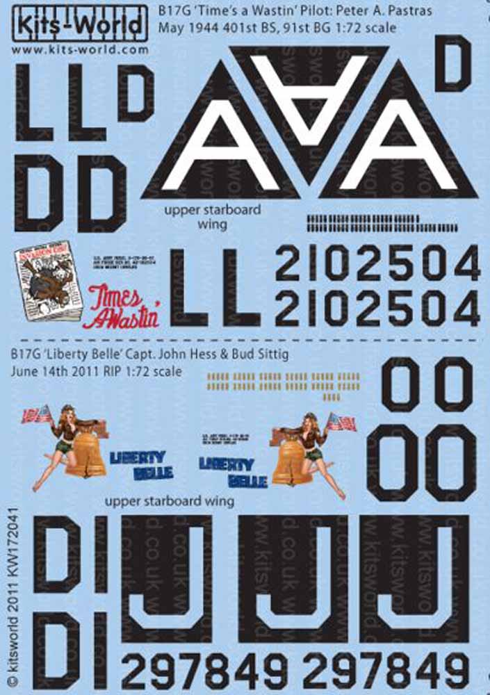 Kits World 172041 Aircraft Decals 1:72 Boeing B-17G Flying Fortress 91st BG 42-9