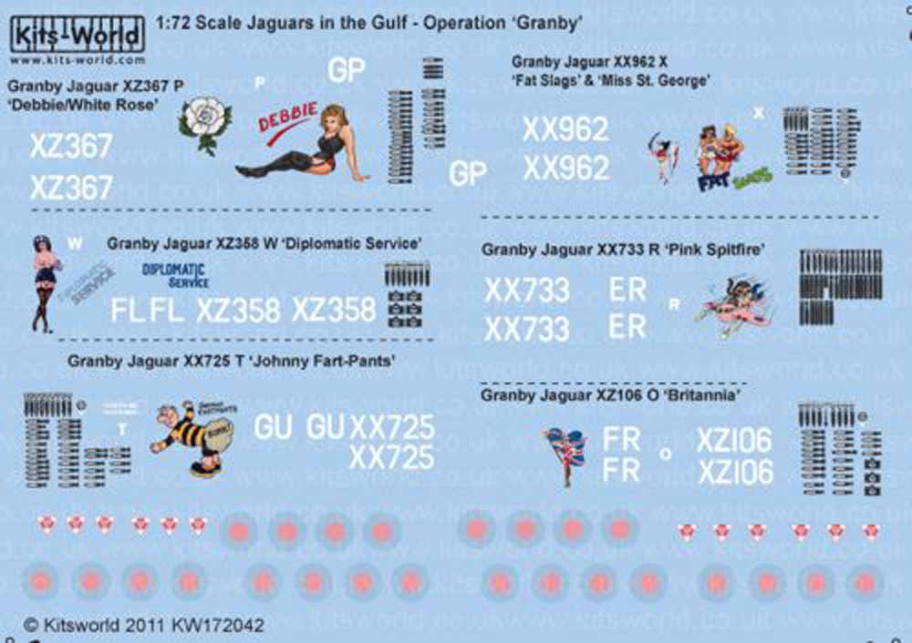 Kits World 172042 Aircraft Decals 1:72 Sepecat Jaguar GR.1A Desert Storm Nose Ar