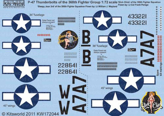 Kits World 172044 Aircraft Decals 1:72 Republic P-47D Thunderbolt 368th FG 395th