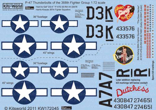 Kits World 172045 Aircraft Decals 1:72 Republic P-47D Thunderbolt 368th FG 397th
