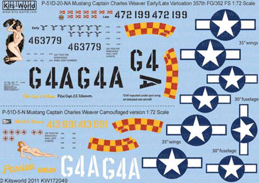 Kits World 172049 Aircraft Decals 1:72 North-American P-51D-20NA Mustang Captain