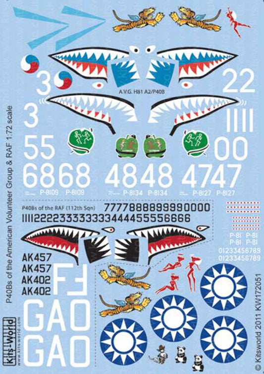 Kits World 172051 Aircraft Decals 1:72 Re-printed! Curtiss P-40B Tomahawk of the
