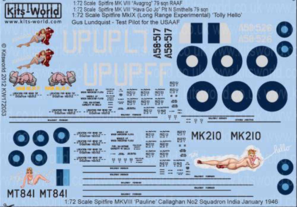 Kits World 172053 Aircraft Decals 1:72 Supermarine Spitfire Mk.IXc MK210 Lt.Col