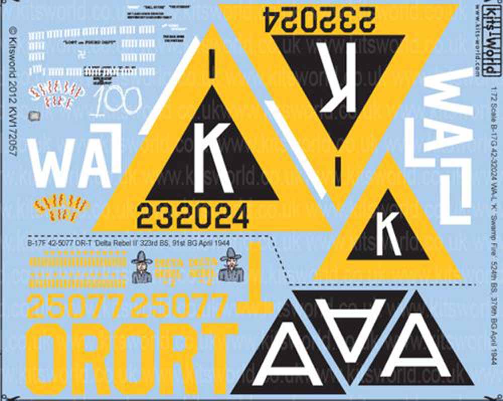 Kits World 172057 Aircraft Decals 1:72 Boeing B-17G Fortress 42-32024 WA-L 'Swam