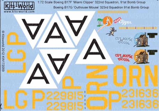 Kits World 172059 Aircraft Decals 1:72 Boeing B-17F/B-17G Fortress. B-17F 42-298