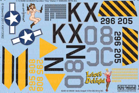 Kits World 172062 Aircraft Decals 1:72 Martin B-26B Marauders. 42-96205/KX-N Ham