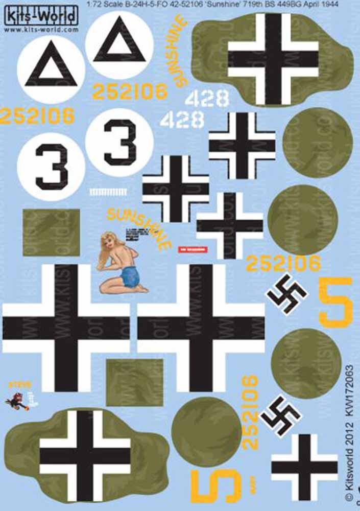 Kits World 172063 Aircraft Decals 1:72 Captured Aircraft Consolidated B-24H-5-FO