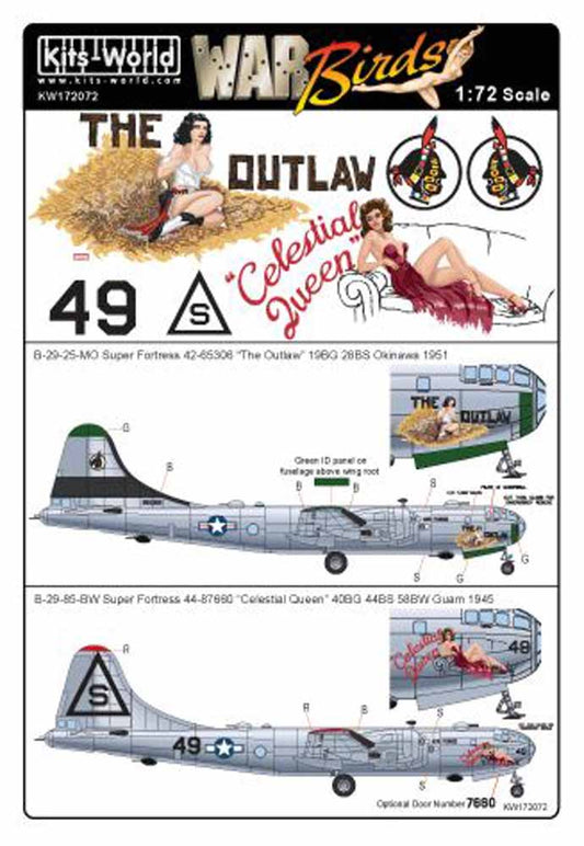 Kits World 172072 Aircraft Decals 1:72 Boeing B-29-25-MO Super Fortress 42-65306