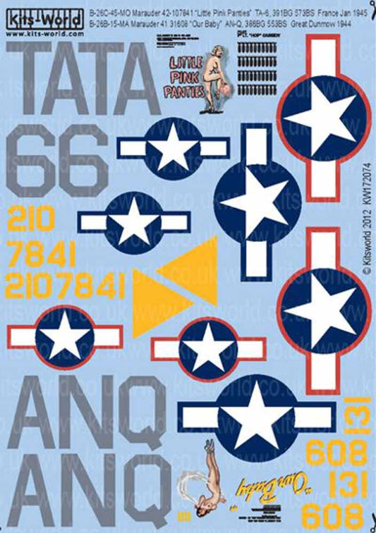 Kits World 172074 Aircraft Decals 1:72 Martin B-26C-45-MO Marauder (2) 42-107841