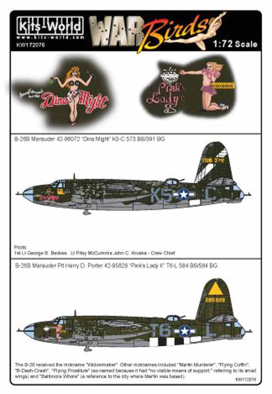 Kits World 172076 Aircraft Decals 1:72 Martin B-26B Marauder 42-95828 Pinks Lady