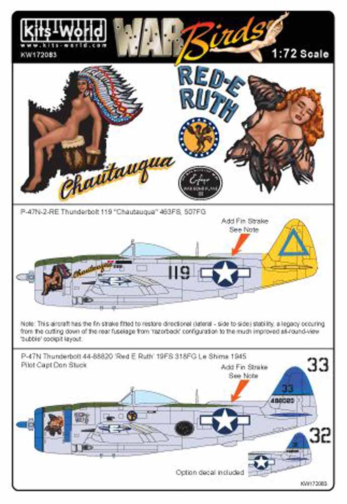 Kits World 172083 Aircraft Decals 1:72 Republic P-47N-2-RE 119 Thunderbolt 'Chat