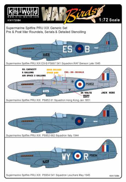 Kits World 172084 Aircraft Decals 1:72 Supermarine Spitfire PRU Mk.XIX Includes