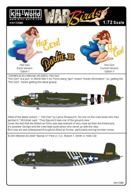 Kits World 172089 Aircraft Decals 1:72 North-American Mitchell B25J 'Hot Gen' 45
