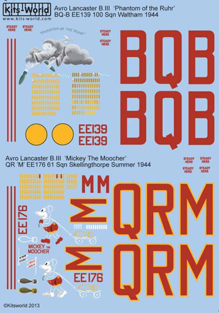Kits World 172092 Aircraft Decals 1:72 Avro Lancaster B.I/III 'Phantom of the Ru