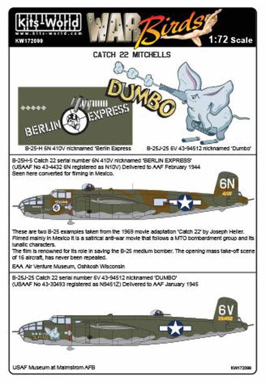 Kits World 172099 Aircraft Decals 1:72 Catch 22 Mitchells North-American B-25H-1