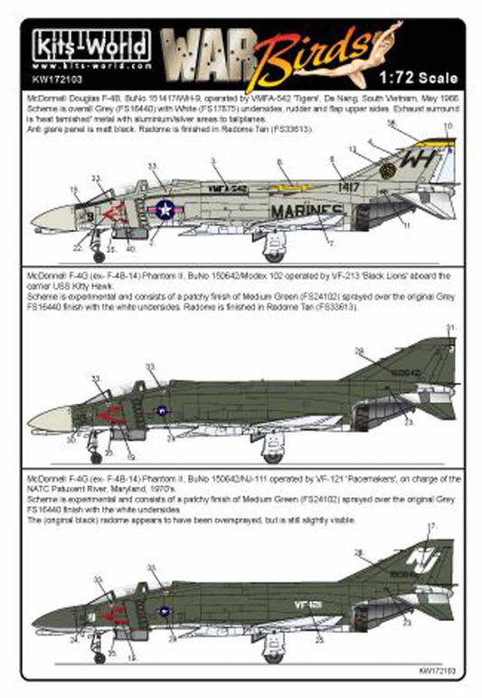 Kits World 172103 Aircraft Decals 1:72 McDonnell F-4G Phantom (ex- F-4B-14) Phan