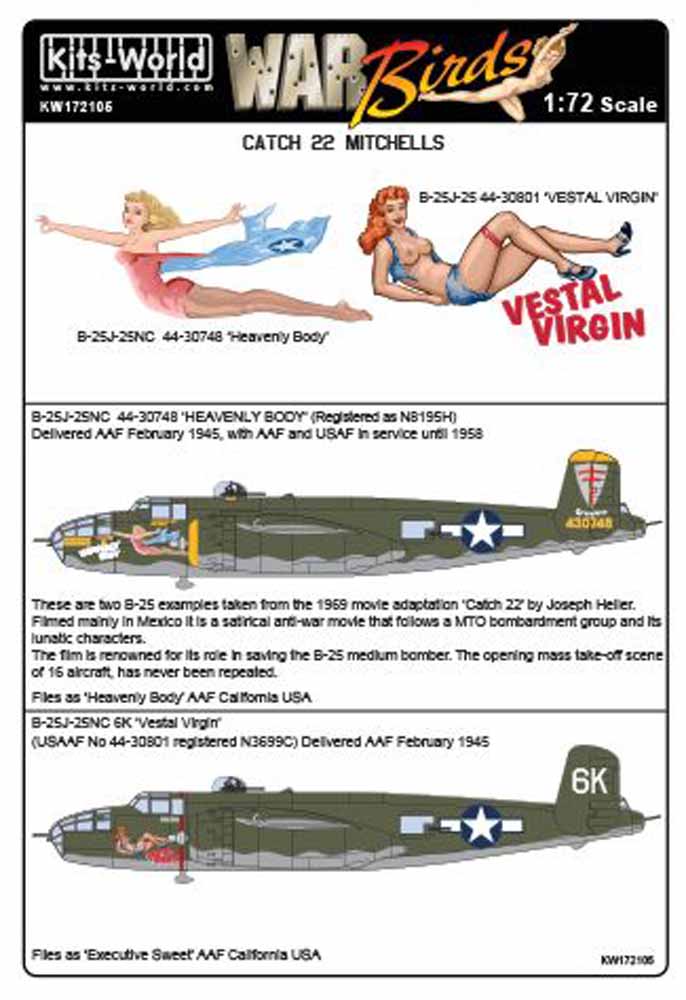 Kits World 172105 Aircraft Decals 1:72 Catch 22 Mitchells North-American B-25J-2